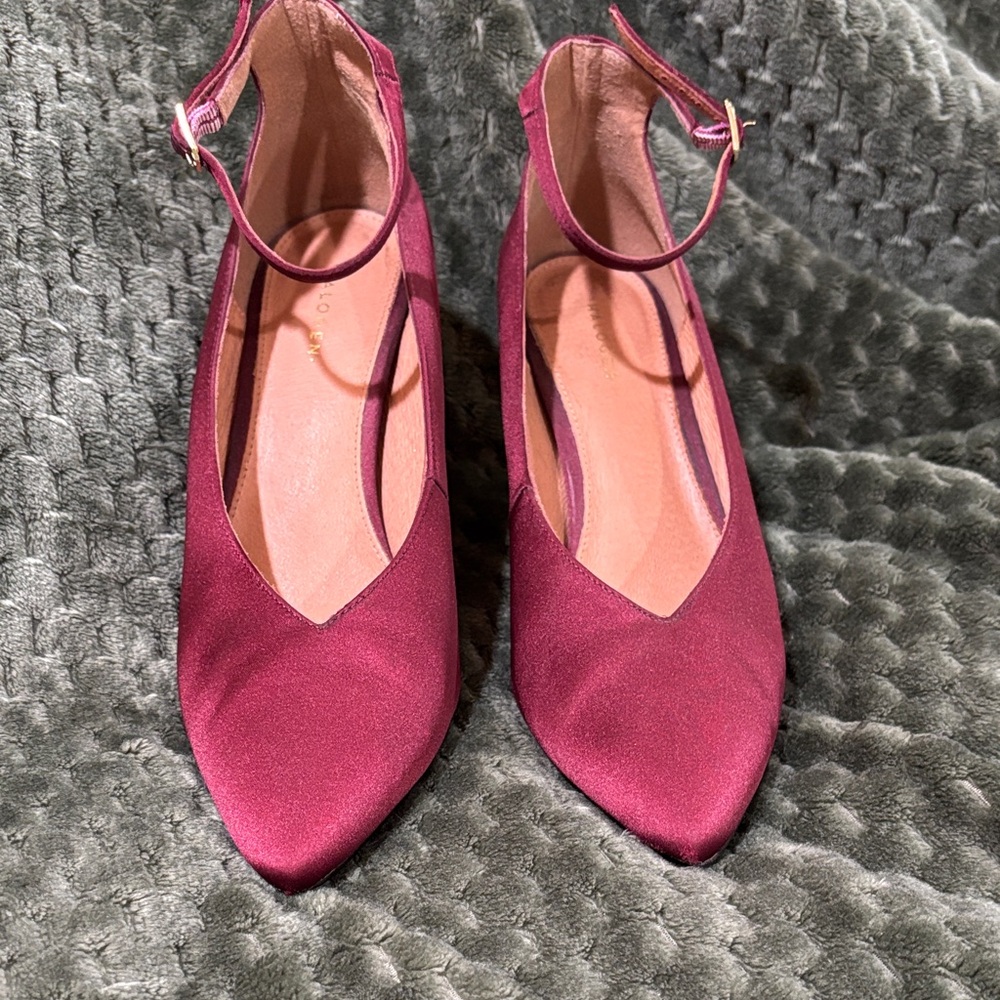 Halogen Burgundy Ankle Strap Satin Heels